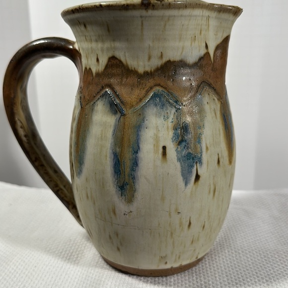 Rustic Brown & Beige Ceramic Pitcher Studio Pottery Hand Thrown Boho Decor - Picture 8 of 15